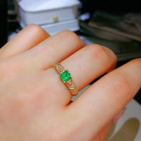 Tik Tok Live Stream Inlaid Imitation Natural Emerald Band Cotton Open Ring Square Ascutter Colored Gems Ring main image 6