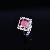 Cross-border European And American Foreign Trade Valentine Gift Fashion Princess Square Bag Diamond Ring Micro Inlaid Zircon Ruby Open Ring main image 5