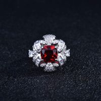 T Square Diamond Imitation Pigeon Blood Ruby Ring Micro-inlaid Diamond Color Treasure Open Ring main image 3