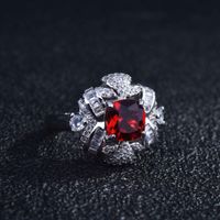 T Square Diamond Imitation Pigeon Blood Ruby Ring Micro-inlaid Diamond Color Treasure Open Ring main image 4