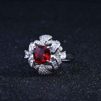 T Square Diamond Imitation Pigeon Blood Ruby Ring Micro-inlaid Diamond Color Treasure Open Ring main image 5