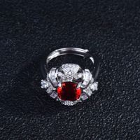 T Square Diamond Imitation Pigeon Blood Ruby Ring Micro-inlaid Diamond Color Treasure Open Ring main image 6