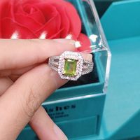 Natural Peridot Ring Natural Amethyst Emerald Cut Two-color Open Color Ring main image 3