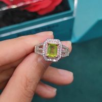 Natural Peridot Ring Natural Amethyst Emerald Cut Two-color Open Color Ring main image 4