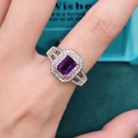 Natural Peridot Ring Natural Amethyst Emerald Cut Two-color Open Color Ring main image 5