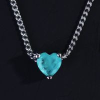 New Paraiba Pendant Heart-shaped Necklace Lake Blue Fashion Extension Chain Clavicle Chain main image 2