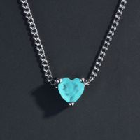 New Paraiba Pendant Heart-shaped Necklace Lake Blue Fashion Extension Chain Clavicle Chain main image 3