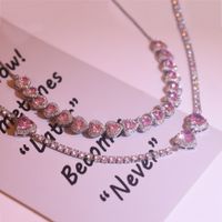Light Luxury Heavy Industry High-end Clavicle Chain Female Summer Sweet Pink Love Pull Choker Necklace Full Zircon Necklace main image 1