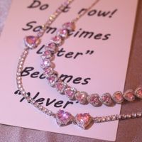 Leichte Luxus-schwerindustrie Hochfeste Schlüsselbein Kette Weibliche Sommer Süße Rosa Liebe Zieht Choker Halskette Voller Zirkon Halskette main image 6