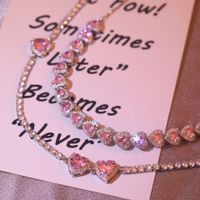 Light Luxury Heavy Industry High-end Clavicle Chain Female Summer Sweet Pink Love Pull Choker Necklace Full Zircon Necklace main image 5