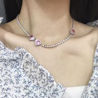 Light Luxury Heavy Industry High-end Clavicle Chain Female Summer Sweet Pink Love Pull Choker Necklace Full Zircon Necklace main image 3