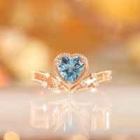 Tik Tok Live Stream Drainage Welfare Colored Gems Open Ring Ins Wind Saint Mary Topaz Blue Love Heart Ring For Women main image 4