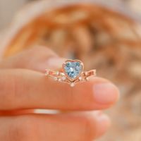 Tik Tok Live Stream Drainage Welfare Colored Gems Open Ring Ins Wind Saint Mary Topaz Blue Love Heart Ring For Women main image 3