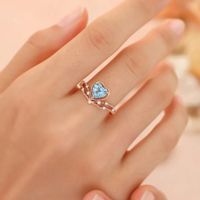 Tik Tok Live Stream Drainage Welfare Colored Gems Open Ring Ins Wind Saint Mary Topaz Blue Love Heart Ring For Women main image 5