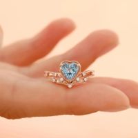Tik Tok Live Stream Drainage Welfare Colored Gems Open Ring Ins Wind Saint Mary Topaz Blue Love Heart Ring For Women main image 2