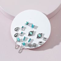 European And American Fashion Jewelry Retro Turquoise Stud Earrings Chain Tassel Earring Set main image 1