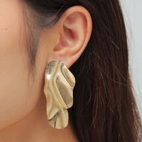 Fashion Jewelry Exaggerated Folding Leaf Shape Metal Big Stud Earrings Wholesale main image 1