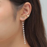 European And American Jewelry Butterfly Pearl Chain Stud Earrings Asymmetrical Earrings main image 1