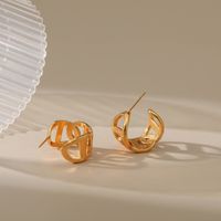 Copper Plated 18k Gold Earrings Hollow Round Ring Design Mirror Fashion C-shaped Earrings main image 4