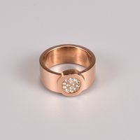 Round Full Diamond Rose Gold Ring Index Finger Simple Titanium Steel Rose Gold Ring main image 2