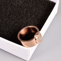 Round Full Diamond Rose Gold Ring Index Finger Simple Titanium Steel Rose Gold Ring main image 4