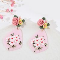 Ins Internet Celebrity Geometric Acrylic Flower Earrings European And American Creative Unique And Exquisite Printing Eardrop Jewelry main image 1