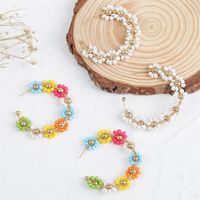 Bohemian Geometric C-shaped Rice Beads Flower Earrings Creative Personality Woven Earrings Jewelry main image 1