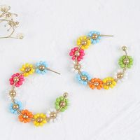 Bohemian Geometric C-shaped Rice Beads Flower Earrings Creative Personality Woven Earrings Jewelry main image 5