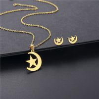 New Star Necklace Earrings Set Stainless Steel Star And Moon 18k Gold-plated Two-piece Jewelry main image 3