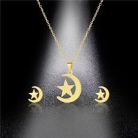 New Star Necklace Earrings Set Stainless Steel Star And Moon 18k Gold-plated Two-piece Jewelry main image 4