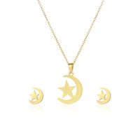 New Star Necklace Earrings Set Stainless Steel Star And Moon 18k Gold-plated Two-piece Jewelry main image 6