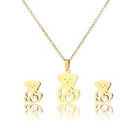 Cute Bear Necklace Earrings Set Clavicle Chain 18k Gold Stainless Steel Necklace Two-piece New Jewelry main image 6