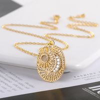 European And American Retro New Golden Oval Pendant Sun Moon Necklace Men And Women Couple Necklace Micro Ornament main image 3
