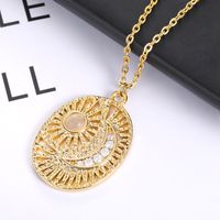 European And American Retro New Golden Oval Pendant Sun Moon Necklace Men And Women Couple Necklace Micro Ornament main image 4