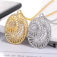 European And American Retro New Golden Oval Pendant Sun Moon Necklace Men And Women Couple Necklace Micro Ornament main image 5
