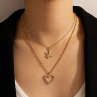 Simple Jewelry Diamond Love Double Necklace Geometric Maple Leaf Multilayer Necklace sku image 1