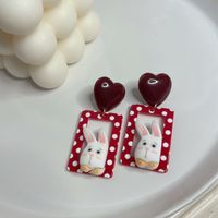 Sterling Silver Needle Japanese And Korean Ins Style Love Square Rabbit Cute Fun Creative Street Shooting Resin Earrings H4160 sku image 1