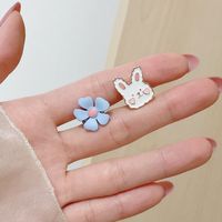 Cute Flower Rabbit Earrings Cute Small Fresh Earrings sku image 1