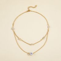 Ornament Europe And America Cross Border Wind Double Layer Simple Graceful Design Zircon Clavicle Chain Necklace 1pcs sku image 1