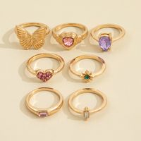 Foreign Trade Creative Design Personality Fashion Butterfly Pink Love Heart Diamond Six-pointed Star Knuckle Ring Seven-piece sku image 1