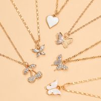 Cross-border Sold Jewelry Fashion Simple Love Butterfly Cherry Full Diamond Fashion Combination Necklace Six-piece Set sku image 1
