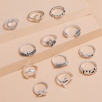 Jewelry Star Moon Airplane Wings Love Hollow Cactus Joint Ring Twelve-piece Set sku image 2