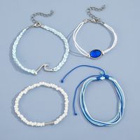 New Personality Handmade Rope Braided Bracelet Sea Wave Blue Gemstone Beaded Four-piece Set sku image 1
