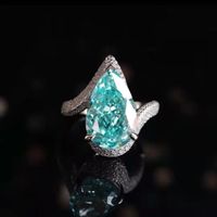 Live Broadcast New Simulation Palaiba Tourmaline Ring Big Carat Water Drop Pear-shaped Synthetic Colored Gems Open Ring sku image 1