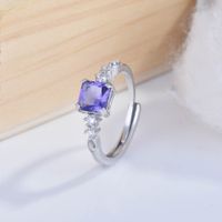 Square Diamond Amethyst Open Ring Small And Versatile Color Treasure Ring sku image 1