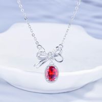 Design Garnet Red Zircon Bow Necklace Korean Style Ins Niche Temperament Clavicle Chain sku image 1