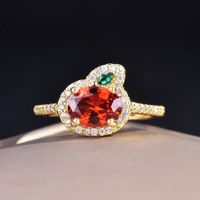 Tik Tok Live Stream Popular Orange-red Unfalling Stone Radish Ring Fenda Stone Paparazha Colored Gems Open Ring sku image 1