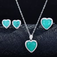 Wholesale Imitation Natural Paraiba Set Heart-shaped Ring Pendant Necklace Earrings Set sku image 3