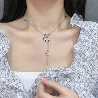 Niche Ins Style Micro Inlaid Zircon Star Moon Y-shaped Mid-length Clavicle Chain Dark Blue Sun Moon Star Necklace sku image 1