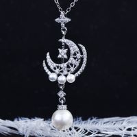New Pearl Star Moon Necklace Pearl Meteor Moon Earrings Fashion Jewelry Set sku image 1